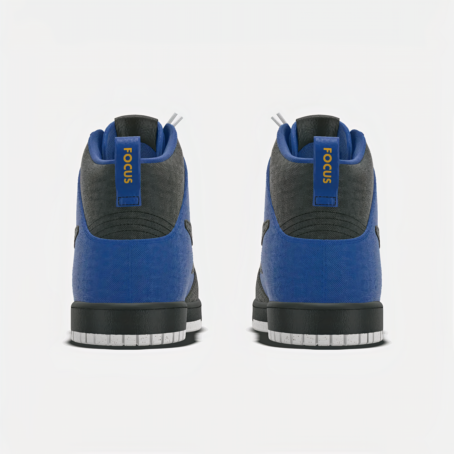 Nike x Focus Rich Air Focus Dunks in blue and black with "FOCUS" lettering on the back heel – limited collab sneaker