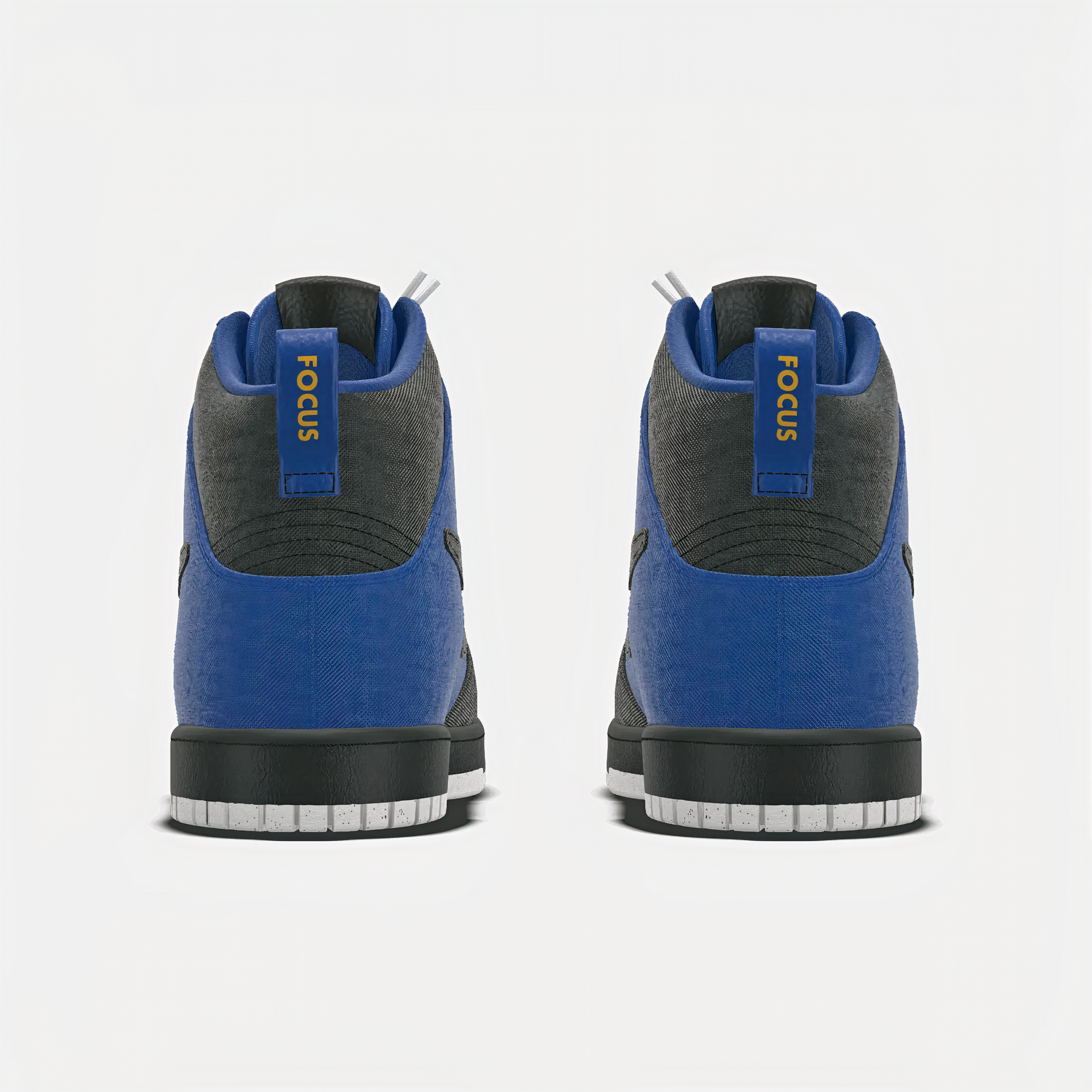 Nike x Focus Rich Air Focus Dunks in blue and black with "FOCUS" lettering on the back heel – limited collab sneaker